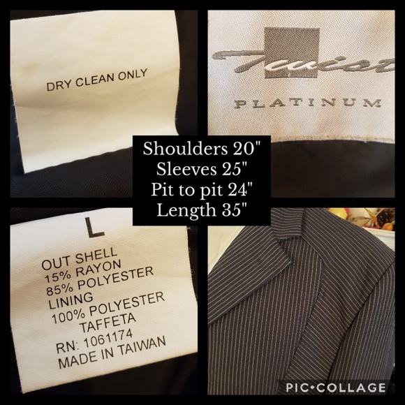 TWIST PLATINUM BLACK PINSTRIPE MENS JACKET L - Picture 6 of 8